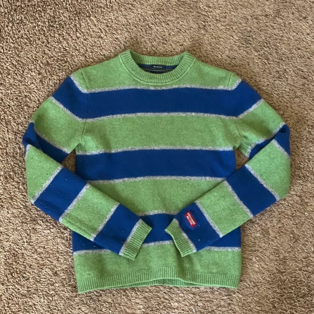 Abercrombie & Fitch Green and Blue Striped Sweater